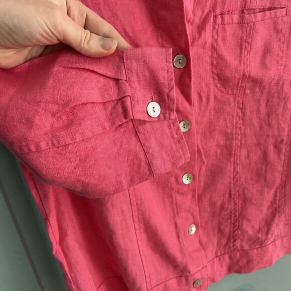 Toofan Womens Linen Pink Button Up Blouse 3/4 Sleeve Small Collared - Picture 8 of 11
